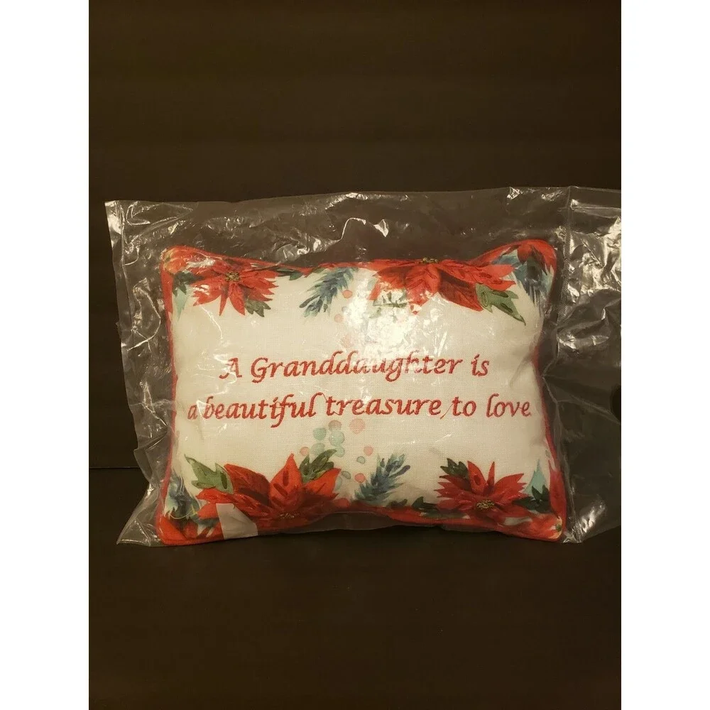 Granddaughter Throw Pillow Embroidered Poinsettia Christmas 12x10 New